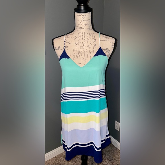 ⭐️NWOT SAVED BY THE DRESS MINT AND NAVY STRIPED TANK SHORT DRESS SZ SM - Picture 3 of 15